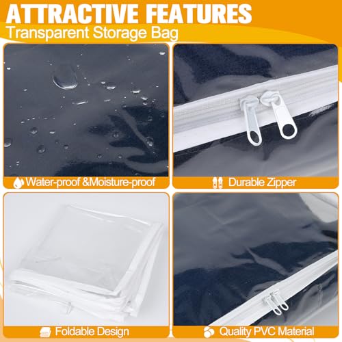 Plastic Storage Bags with Easy-Glide Zipper, Pack of 8, Durable Clear Vinyl Zippered Storage Bags for Clothes Sweaters Comforters Blankets Sheets Bedding (15.7 x 13.8 x 3.9 Inch, White)