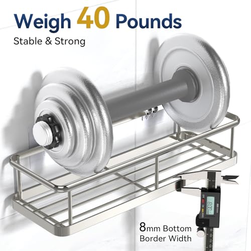 Shower Caddy Adhesive, Rustproof Shower Organizer, Large Capacity Shower Shelves for Inside Shower, No Drilling Bathroom Organizers and Storage for Home Decor （2 Pack Silver）