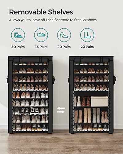 SONGMICS 10-Tier Shoe Rack, Shoe Storage Cabinet with Dustproof Cover, Free-Standing Shoe Storage Organizer for Closet, Entryway, Hold 40-50 Pairs of Shoes, for Sneakers, High Heels, Black URXJ36HV1