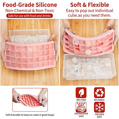 Silicone Ice Cube Tray with Leak-Proof Lid & Storage Bin for Freezer – BPA-Free 36-Piece Nugget Ice Molds, Spill-Resistant Cover & Ice Scoop Container Cover
