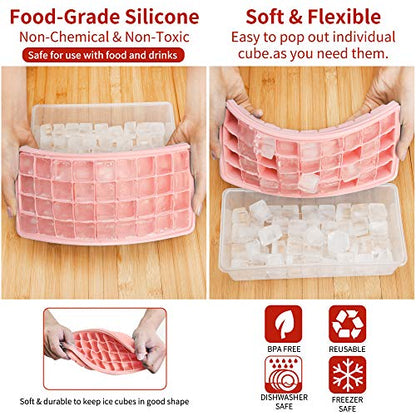 Silicone Ice Cube Tray with Leak-Proof Lid & Storage Bin for Freezer – BPA-Free 36-Piece Nugget Ice Molds, Spill-Resistant Cover & Ice Scoop Container Cover