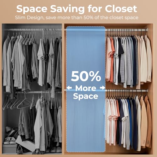 HOUSE DAY Black Plastic Hangers 60 Pack, Slim Space-Saving Clothes Hangers | Durable Hangers Hold Up to 7 lb with Built-In Non-Slip Strap Hooks and Smooth Edges; Family Pack for Everyday Closet Storage