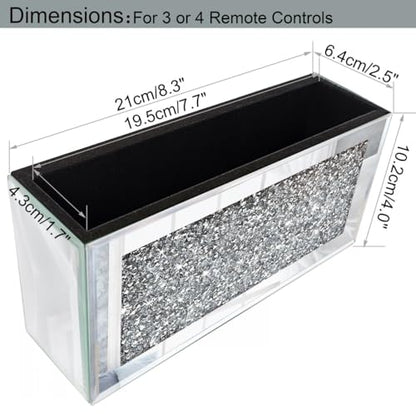Mirrored Remote Holder, Wall Mounted Crush Diamond Bling Decoration Organizer Storage Box for Remote Phone Pad Wallet Notebook (8.3"×2.5"×4" For 3 or 4 Remote Controls)