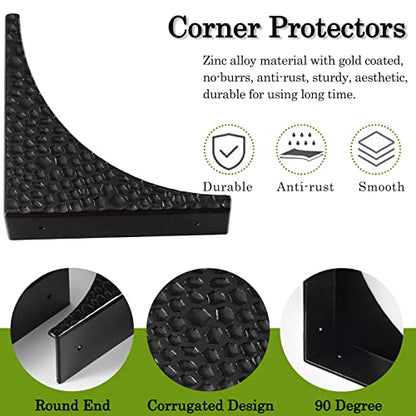 Black Metal Corner Guards Decorative Wood Funiture, 2.56'' Box Corner Protectors, Metal Table Corners, Antirust Zinc Alloy Desk Edge Cover Brackets with Nails(4Pcs)