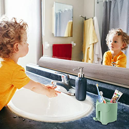 Elephant Toothbrush Holder for Kids,Cute Toddler Toothbrush Holder, Suction Cup Electric Toothbrush and Toothpaste Holder for Toddler with 3 Slots and a Hook for Hanging Bath Ball, Green