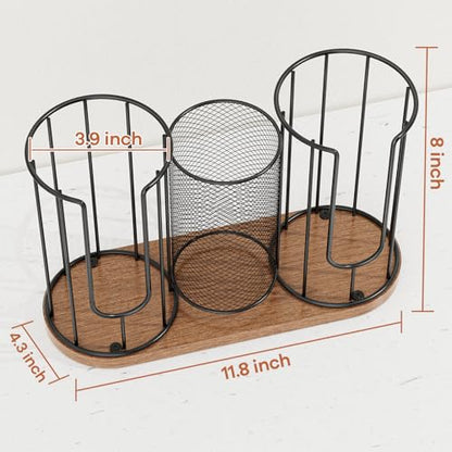 Coffee Cup Dispenser, Coffee Cup and Lid Holder, 3... (Black 1 | Wood)