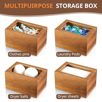 Dryer Sheet Holder, Acacia Wood Laundry Sheets Container, Laundry Room Organization and Storage for Farmhouse Laundry Room Decor and Accessories, Fabric Sheet Dispenser