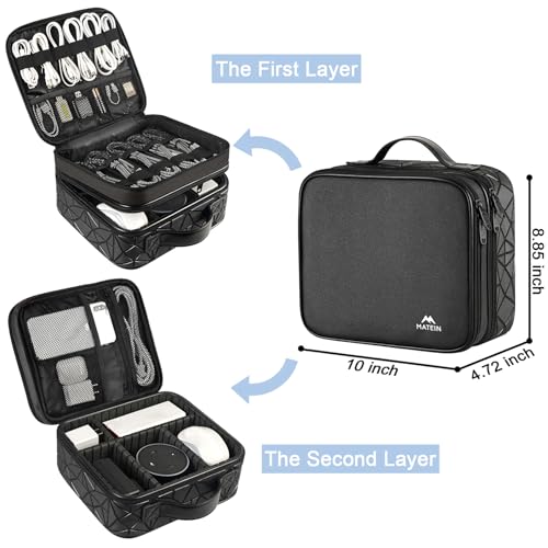 MATEIN Cable Organizer Bag, Travel Electronic Storage Cord Organizer Box | Tech Bag for Travel, Waterproof Charger Storage, Double Layer, Carrying Case for Cord, Shockproof, Portable, DJ Gifts, Black