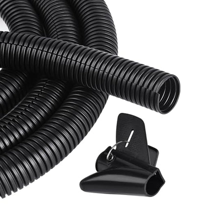 25FT - 1/2 Inch Split Wire Loom with Installation Tool - Black | Easy to Install, Flame-Retardant, Abrasion-Resistant Wire Cover for Automotive, Home & Office