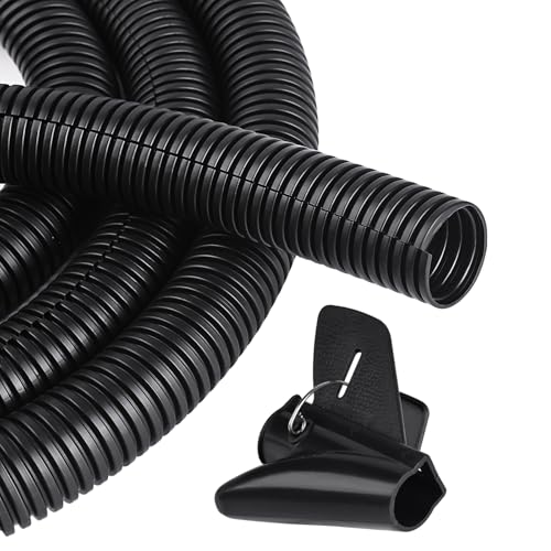 25FT - 1/2 Inch Split Wire Loom with Installation Tool - Black | Easy to Install, Flame-Retardant, Abrasion-Resistant Wire Cover for Automotive, Home & Office