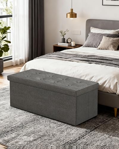 43 Inches Folding Storage Ottoman Bench, Storage Chest, Grey | Ottoman Foot Rest, End of Bed Bench, Load 660 lb, Storage Box for Living Room, Bedroom, Entryway