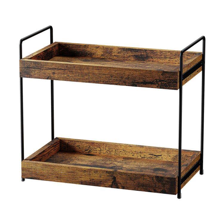 2-Tier Wood Bathroom Counter Organizer, Kitchen Spice Rack | Multi-Use Storage Shelf, Holds Toiletries, Cosmetics, Perfume And Seasoning, Fits Vanity And Countertops