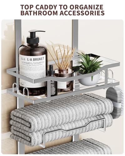 Hanging Towel Racks for Bathroom No Drill - Over T... (Silver | Metal)