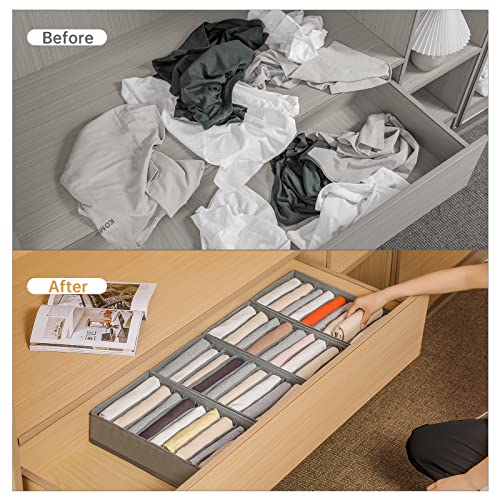 4 Packs T-shirt Drawer Organizers for Clothing,10 Grids Compartment Wardrobe Storage Box, Washable Clothes Organizer for Folded Clothes, T-shirt, Legging, Silk Scarve