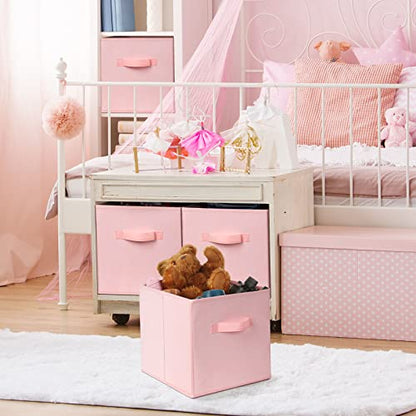 Storage Cubes - 11 Inch Heavy Duty Fabric Storage Bins for Shelves Closet, Cube Organizer - 8 Pack Collapsible Cube Storage Bins Baskets for Organizing Clothes Blankets Toys (Pink)