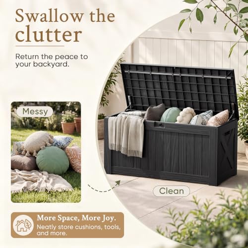 Devoko 120 Gallon Deck Box Resin Outdoor Storage Box Waterproof | Large Outdoor Storage Bench Lockable for Outside Patio