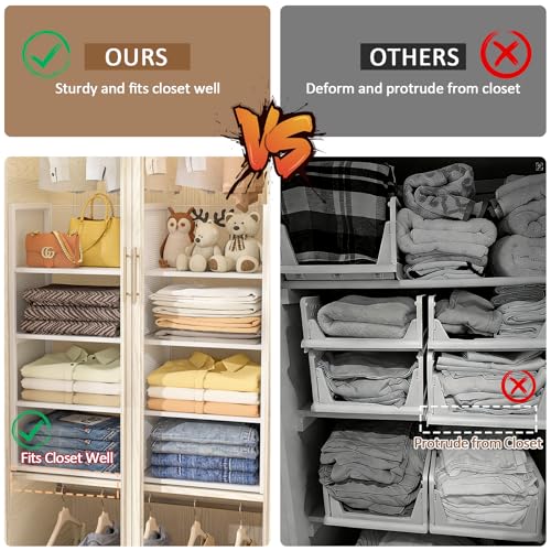 4-Tier Stackable Closet Organizers and Storage Basket, Wire Clothes Shelf Organizer Bins, Sweater Storage for Wardrobe Cupboard, Multifunctional Cube Storage Box for Kitchen Bath Laundry Room, White