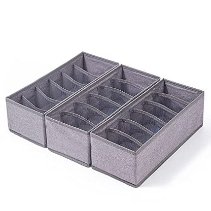 3 Pack Sock Underwear Drawer Organizer Dividers, Collapsible Cabinet Closet Storage Boxes for Clothes, Socks, Lingerie, Underwear, Tie, Belt, Baby, Bedroom