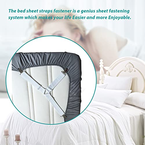 RayTour Bed Sheet Holder Straps Sheet Keepers Bedsheet Holders Fasteners 2 Sets | Eight adjustable three-clip holders secure two fitted sheets; wide elastic straps help keep each bed's four corners in place.