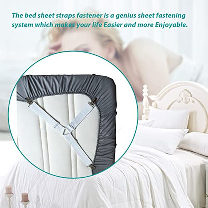 RayTour Bed Sheet Holder Straps Sheet Keepers Bedsheet Holders Fasteners 2 Sets | Eight adjustable three-clip holders secure two fitted sheets; wide elastic straps help keep each bed's four corners in place.