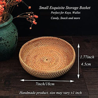 Small Round Keys Basket for Entryway Woven Baskets for Organizing Tabletop Decorative Wicker Organizer Basket for Keys Wallet Cell Phone for Fruit Candy Cracker | Basket for Keys Wallet Cell Phone, Small Item Organizer, Tabletop Decoration