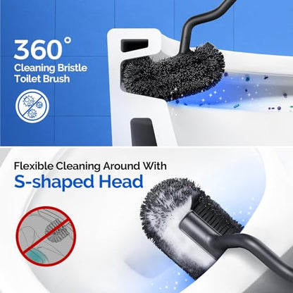 HAMITOR Toilet Brush and Holder Set：Stainless Steel Deep Clean Bathroom | Wall-Mounted Cleaner Brush with Curved Bristle for Home Apartment Bathroom Accessories Silver 1 Pack