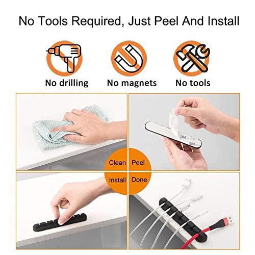 Cord Holder Cable Organizer Clips Cord Organizer for Desk, Nightstands | Self Adhesive, Office, Car, Black Silicone Cord Keeper, Cable Management, Wire Holders for phone charger Cords