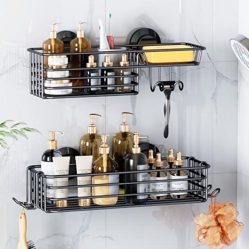Shower Caddy Suction Cup, 2 Pack Suction Shower Sh... (2 Count | 2 X Black | Stainless Steel)