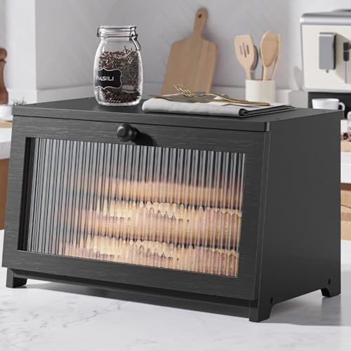 Kitsure Wooden Bread Box for Kitchen Countertop, 1-Tier, Black