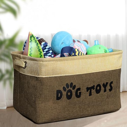 PET ARTIST Dog Toy Basket, Large Collapsible, Brown, M: 15"x11"x9" | Dog Toy Bin Box, Comfortable Handles, Large Pet Toy Storage Organizer, For Accessories, Toys, Coat & Clothing, Blanket Leash