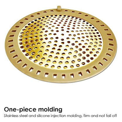 Seatery 2PCS Hair Catcher Shower Drain/Strainer/Cover/Filter/Trap, Bathtub Drain Cover Hair Catcher, Hair Stopper for Bathroom Sink/Floor Drain, Stainless Steel and Silicone Drain Strainer, Gold