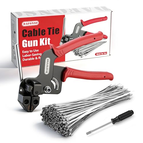 112-Piece Cable Tie Gun Kit, 11.8 Inch 304 Stainless Steel Zip Ties | Includes 110 Metal Zip Ties and Release Tool; Gun Tightens and Cuts for Fence, Exhaust Pipe, Chicken Coop, Farm and Cables