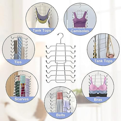 2Pcs Tank Top Hangers Space Saving Hanger Organizer Bra Hangers Silver | 360° Rotating Metal Closet Organizers and Storage Lingerie Hangers for Tank Tops Cami Bras Belts Swimsuits Lingeries