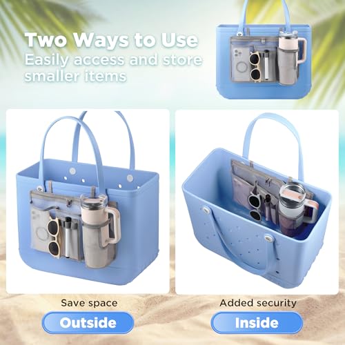 OUTXE Organizer Holder for Bogg Simple Modern Bag Accessories | Cup Phone Holder compatible with Stanley, Storage Mesh Divider Organizing Insert Pouch for XL Bog Beach Rubber Tote Bag, Gray