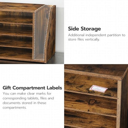 HOOBRO Mail Sorter, Literature Organizer with Adjustable Shelves, Paper Organizer for Office, Home, Wood Countertop File Holders, Mails, Magazines, Rustic Brown FG41WF01