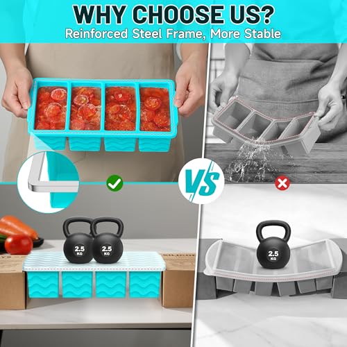 1 Cup Silicone Freezer Molds, Silicone Freezer Trays with Lid, 3-Pack | Freezer Storage Containers, Silicone Ice Cube Tray for freezing Soup Sauce Broth Leftovers, Dishwasher & Oven Safe, BPA Free