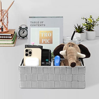 Drawer Organizer Bins,Woven Strap Storage Box Cube Basket Containers Divider for Organizing drawers, Shelves, Closets, Cabinets, Dressers and Countertops,set of 4, Light Grey