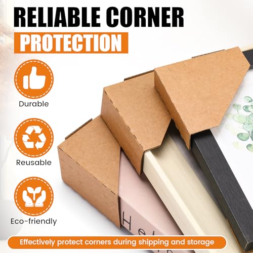 300 Pcs Adjustable Picture Frame Cardboard Corner Protectors Fit 1", 1.5" and 2.2" Frames, Kraft Corner Protectors Bulk for Shipping Packing or Moving Art, Reusable Packaging Edge Protector