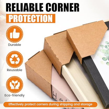 300 Pcs Adjustable Picture Frame Cardboard Corner Protectors Fit 1", 1.5" and 2.2" Frames, Kraft Corner Protectors Bulk for Shipping Packing or Moving Art, Reusable Packaging Edge Protector
