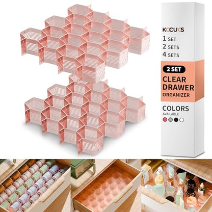 Honeycomb Separator Adjustable Drawer Organizer Divider for Underwear Belt-Scarf Socks Organizer (Pink(2pcs))