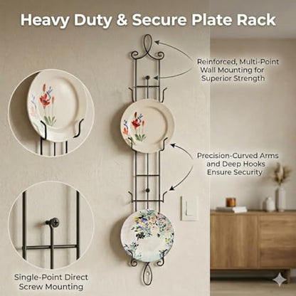 HOHIYA 42" Wall Plate Display Rack 2 Pack 4 Tier Metal Holder Black | Wall-mounted display rack organizes collectible plates artwork and frame while saving space with elegant vertical storage