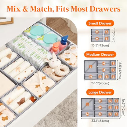 Lifewit Nursery Drawer Organizer for Clothes 12 Pack | Certified Child-safe Dresser Divider Storage Bins, Foldable Clothing Basket for Baby Clothes/Underwear/Sock/Diaper in Closet