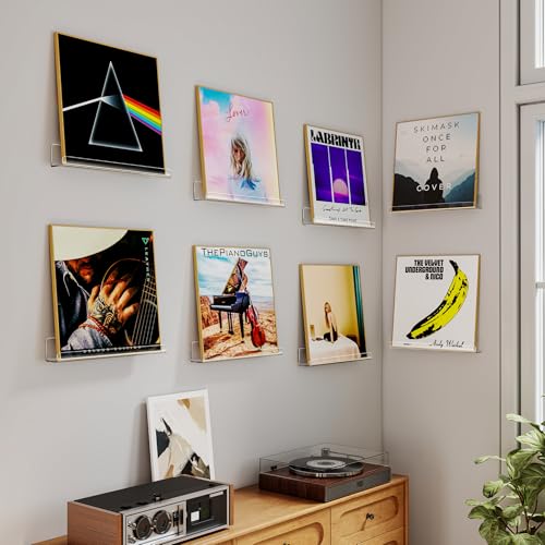 Vinyl Record Wall Mount Shelves, 12 inch Vinyl Holder, 8 Pack | Clear Acrylic Floating Shelves for Album Record Storage Display, Wall Decor, Magazine Rack, Kids Bookshelf, Picture Ledge