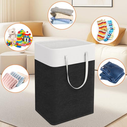 Laundry Basket 3-Pack, Laundry Hamper, 75L-Black | Clothes Laundry Hamper, Collapsible Laundry Basket, Freestanding laundry hamper with Handles, Towel Storage for Home or Dorm