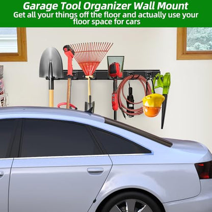 PIYILO Garage Wall Organizer, 48 inches Adjustable Garden Tool Organizer | Heavy-duty Alloy Steel, 360 LBS Load, Wear & Tear Resistant, Soft Anti-Scratch Hook Sleeves, For Lawn, Yard & Shed Storage