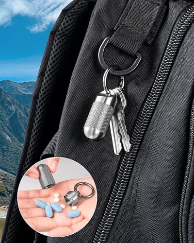 TISUR Titanium Keychain Pill Holder Small Metal Pill Case | Portable Waterproof Pill Container,Travel Pill Bottle Box for Purse