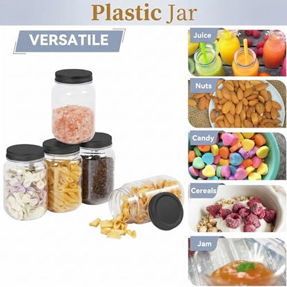 novelinks 16 oz Plastic Mason Jars and Clear Plastic Jars with Lids 16 oz | 20 Pack, Black, Plastic Containers with Lids, Decorative Jars, Storage Jars, Candy Jars, Mason Jars for Centerpieces