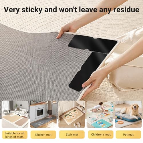 2×6 Inch Reusable Rug Grippers, Non Slip Rug Pad, Removable Rug Stickers for Wood Floor, Strong Adhesive Rug & Carpet Tape, No Damage for Hardwood & Laminate Floors(24PCS)