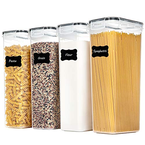 Airtight Food Storage Containers, 4 Pack, 2.8L, Bl... (Clear+Black)