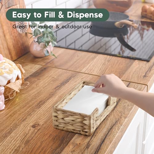Napkin Holder for Bathroom, Woven Wicker Water Hyacinth Guest Towel Holder Tray, Disposable Paper Hand Towel Holder for Bathroom Accessories, Dinner Napkin Holder for Kitchen Table Party